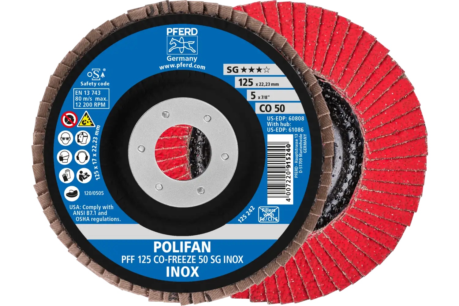 Picture of Pferd Flap Disc, 5" x 7/8, CO-Freeze SG Inox, 50 Grit, T27, Flat, Ceramic